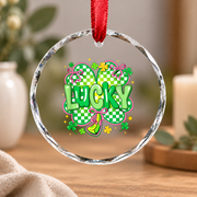 Lucky Shamrock Coquette Bow Irish Inspired Gift Glass Ornament - Material: Circle Glass Ornament