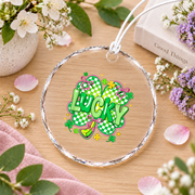 Lucky Shamrock Coquette Bow Irish Inspired Gift Glass Ornament - Material: Circle Glass Ornament