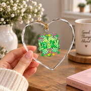 Lucky Shamrock Coquette Bow Irish Inspired Gift Glass Ornament - Material: Heart Glass Ornament
