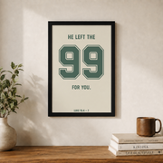 Luke 15:4-7 He Left The 99 Christian Sports Wall Art, Football Scripture Poster - Format: Black Framed Poster
