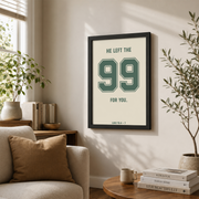 Luke 15:4-7 He Left The 99 Christian Sports Wall Art, Football Scripture Poster - Format: Black Framed Poster
