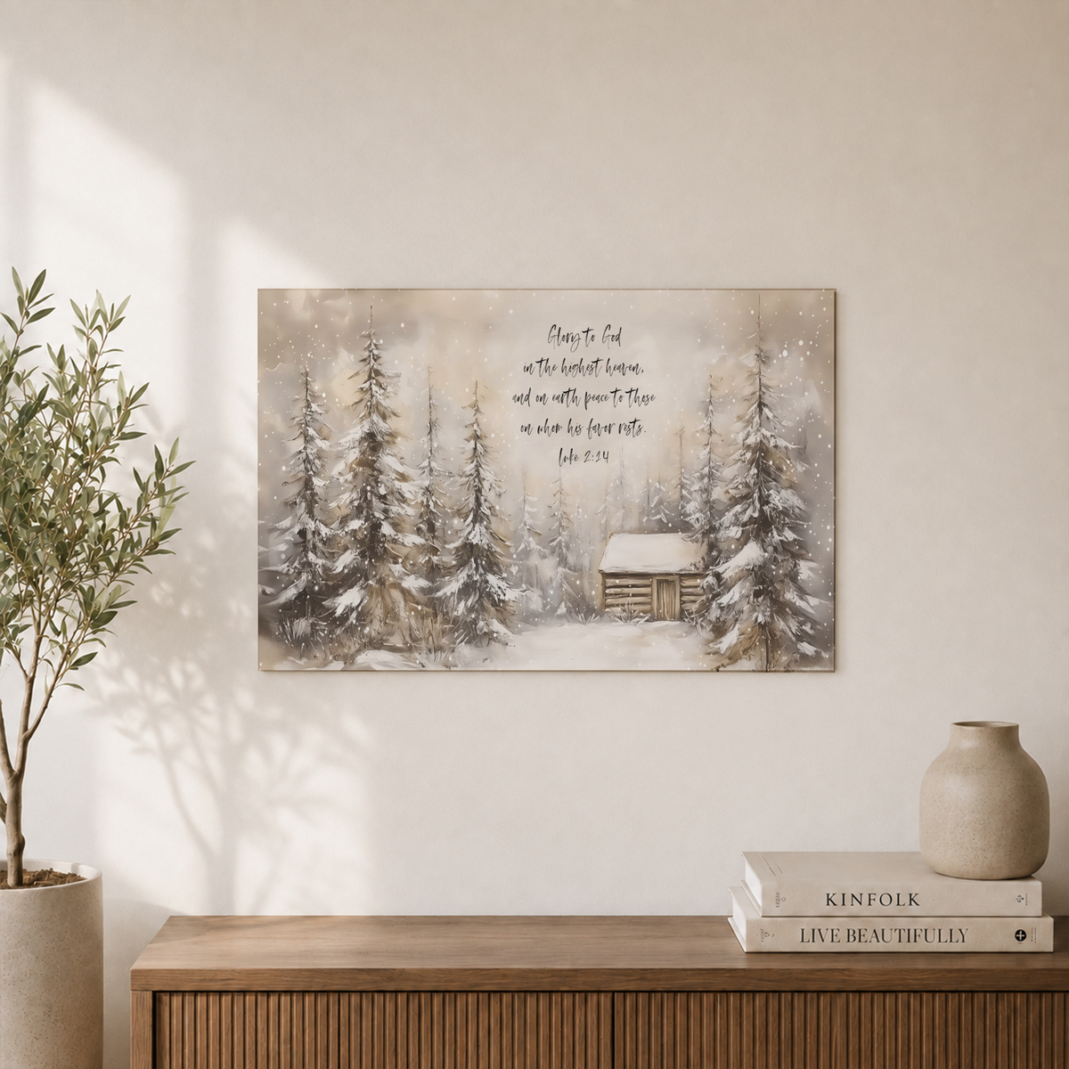 Luke 2:14 Christmas Christian Wall Art, Winter Wonderland Scripture Poster - Format: Unframed Paper Poster