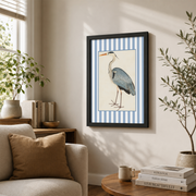 Luvia Coastal Blue Stripe Bird and Pattern Wall Art Nautical Preppy Beach House Decor - Format: Black Framed Poster