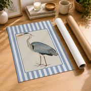 Luvia Coastal Blue Stripe Bird and Pattern Wall Art Nautical Preppy Beach House Decor - Format: Rolled Canvas
