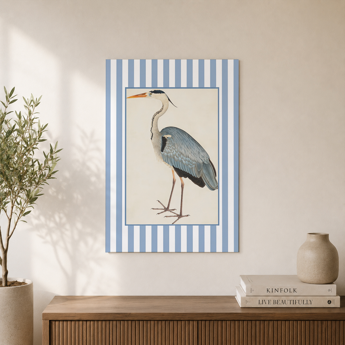 Luvia Coastal Blue Stripe Bird and Pattern Wall Art Nautical Preppy Beach House Decor - Format: Unframed Paper Poster
