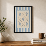 Luvia Coastal Wall Art Blue Stripe Bird and Pattern Prints Nautical Beach House Preppy Granddaughter Decor - Format: Black Framed Poster