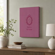 Made In His Image Print, Coquette Christian Wall Art Pink, Bible Verse Poster, Preppy Scripture Wall Art, Cute Girly Bedroom Decor Wall Art, Modern Wall Decor, 8x12 UNFRAMED - Format: Stretched Canvas