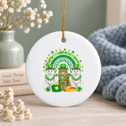 Maine Coon Cats St Patrick's Rainbow Glass Ornament - Material: Circle Ceramic Ornament