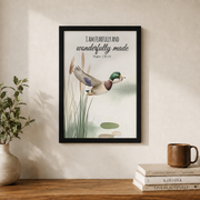Mallard Duck Christian Wall Art Set, Rustic Nursery Scripture Prints - Format: Black Framed Poster