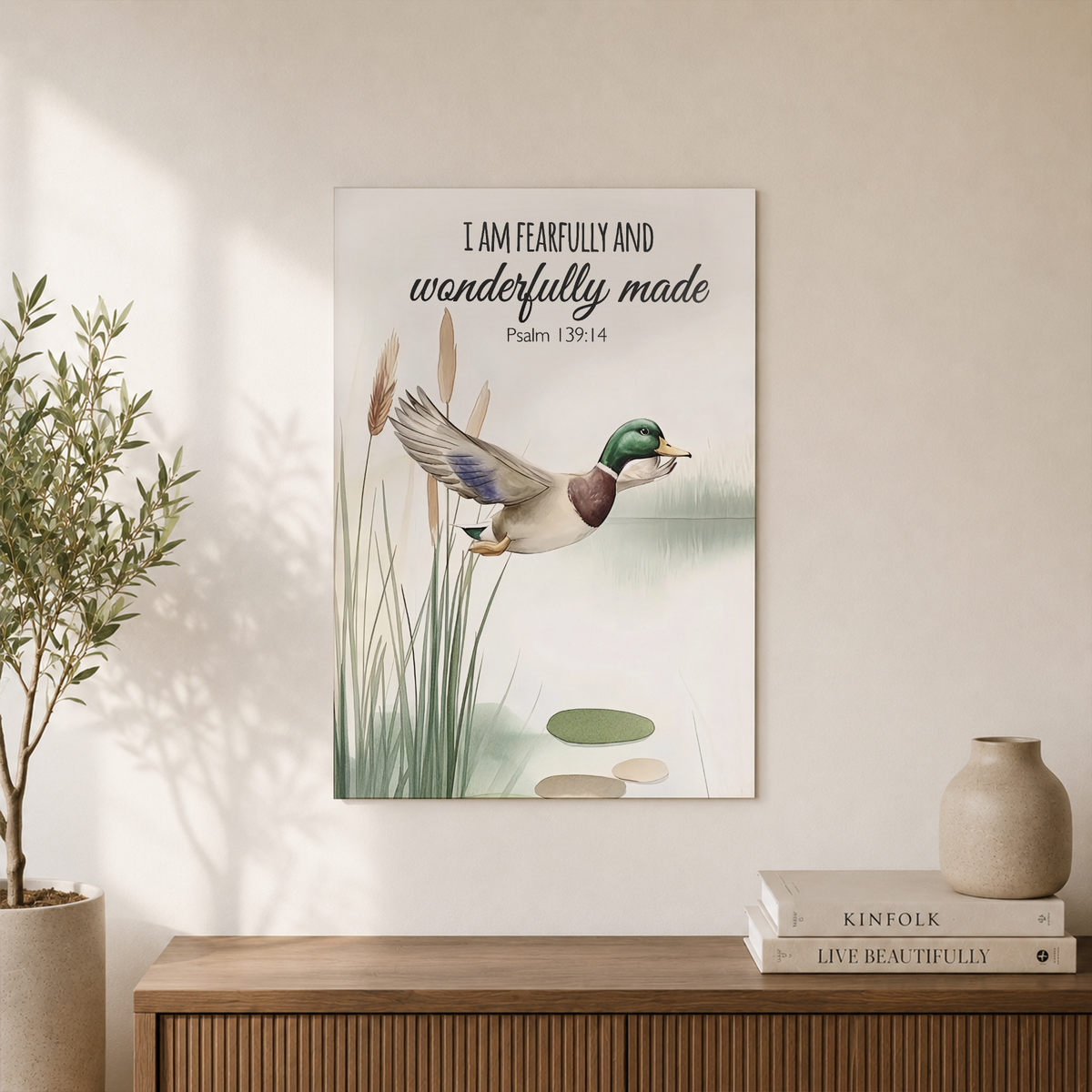 Mallard Duck Christian Wall Art Set, Rustic Nursery Scripture Prints - Format: Unframed Paper Poster