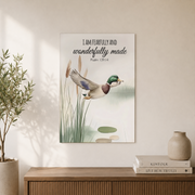 Mallard Duck Christian Wall Art Set, Rustic Nursery Scripture Prints - Format: Unframed Paper Poster