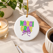 Mardi Gras Coquette Bow Carnival Gift Decoration Glass Ornament - Material: Circle Ceramic Ornament
