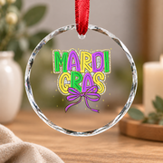 Mardi Gras Coquette Bow Carnival Gift Decoration Glass Ornament - Material: Circle Glass Ornament