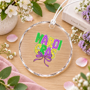 Mardi Gras Coquette Bow Carnival Gift Decoration Glass Ornament - Material: Circle Glass Ornament