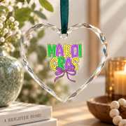 Mardi Gras Coquette Bow Carnival Gift Decoration Glass Ornament - Material: Heart Glass Ornament