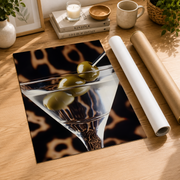 Martini Glass Leopard Wall Art Chic Bar Cart Poster Cocktail Decor - Format: Rolled Canvas