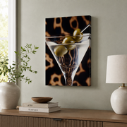 Martini Glass Leopard Wall Art Chic Bar Cart Poster Cocktail Decor - Format: Stretched Canvas