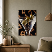 Martini Glass Leopard Wall Art Chic Bar Cart Poster Cocktail Decor - Format: Unframed Paper Poster