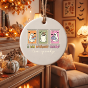 Math Lover Ghost Halloween Ornament with Classroom Theme Glass Ornament - Material: Circle Ceramic Ornament