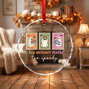 Math Lover Ghost Halloween Ornament with Classroom Theme Glass Ornament - Material: Circle Glass Ornament
