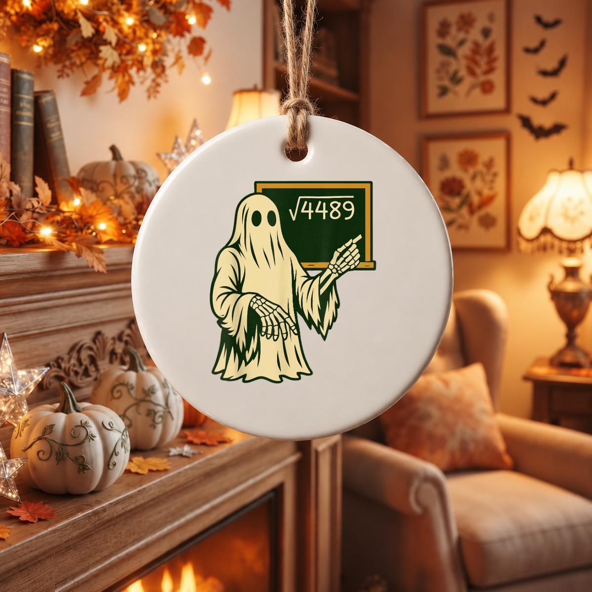 Math Teacher Skeleton Ornament with Equation Inspired Design Glass Ornament - Material: Circle Ceramic Ornament