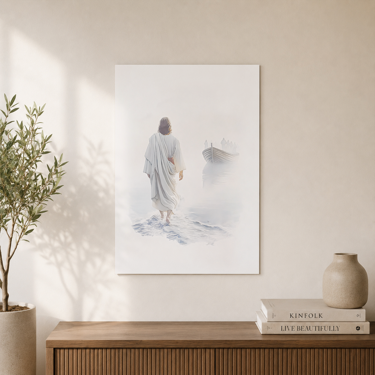 Matthew 14:22-33 Jesus Walks On Water Christian Wall Art, Watercolor Poster - Format: Unframed Paper Poster