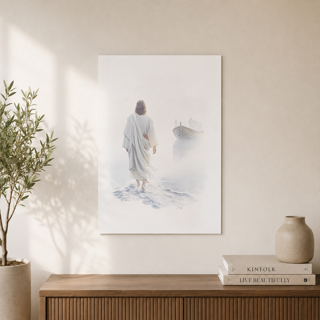 Matthew 14:22-33 Jesus Walks On Water Christian Wall Art, Watercolor Poster - Format: Unframed Paper Poster