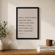 Matthew 3:17 Print, Christian Poster, Bible Verse Wall Art, Modern Christian, Minimalistic Decor, Scripture Art Print Wall Art, Modern Wall Decor, 16x24 UNFRAMED - Format: Black Framed Poster