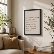 Matthew 3:17 Print, Christian Poster, Bible Verse Wall Art, Modern Christian, Minimalistic Decor, Scripture Art Print Wall Art, Modern Wall Decor, 16x24 UNFRAMED - Format: Black Framed Poster