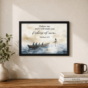 Matthew 4:19 Fishers Of Men Christian Wall Art, Follow Me Faith Poster - Format: Black Framed Poster