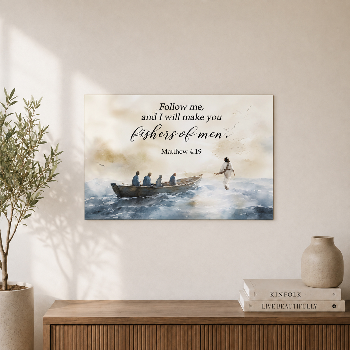 Matthew 4:19 Fishers Of Men Christian Wall Art, Follow Me Faith Poster - Format: Unframed Paper Poster