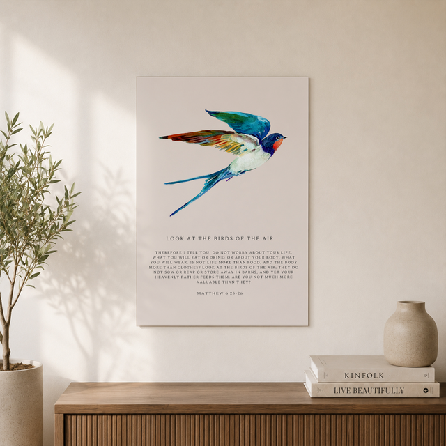 Matthew 6:25-26, Look At The Birds Of The Air, Vintage Bible Verse, Vintage Christian Wall Art, Vintage Birds, Scripture Wall Art, Modern Wall Decor, 24x36 UNFRAMED - Format: Unframed Paper Poster