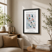 Matthew 6:26 Birds Christian Wall Art, Aesthetic Bible Verse Poster - Format: Black Framed Poster