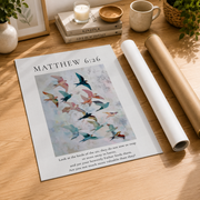 Matthew 6:26 Birds Christian Wall Art, Aesthetic Bible Verse Poster - Format: Rolled Canvas