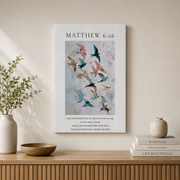 Matthew 6:26 Birds Christian Wall Art, Aesthetic Bible Verse Poster - Format: Stretched Canvas
