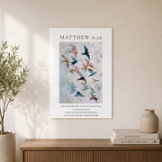 Matthew 6:26 Birds Christian Wall Art, Aesthetic Bible Verse Poster - Format: Unframed Paper Poster