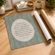 Matthew 6:34 Christian Wall Art, Botanical Bible Verse Poster - Format: Rolled Canvas