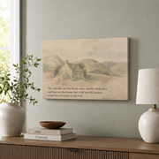 Matthew 7:25 Christian Wall Art, Mountain Faith Bible Verse Poster - Format: Stretched Canvas