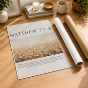 Matthew 7:7-8 Bible Verse Poster - Seek And You Shall Find Scripture Quote Wall Decor ,Decor For Living Room Bedroom, 16x24 UNFRAMED - Format: Rolled Canvas