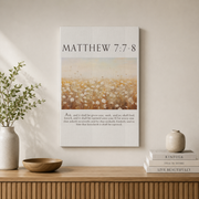Matthew 7:7-8 Bible Verse Poster - Seek And You Shall Find Scripture Quote Wall Decor ,Decor For Living Room Bedroom, 16x24 UNFRAMED - Format: Stretched Canvas