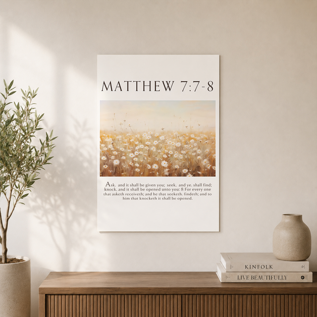 Matthew 7:7-8 Bible Verse Poster - Seek And You Shall Find Scripture Quote Wall Decor ,Decor For Living Room Bedroom, 16x24 UNFRAMED - Format: Unframed Paper Poster