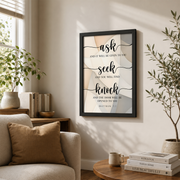 Matthew 7:7 Ask Seek Knock Christian Wall Art, Scripture Poster - Format: Black Framed Poster