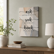 Matthew 7:7 Ask Seek Knock Christian Wall Art, Scripture Poster - Format: Stretched Canvas