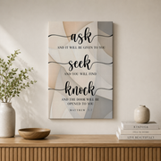 Matthew 7:7 Ask Seek Knock Christian Wall Art, Scripture Poster - Format: Stretched Canvas