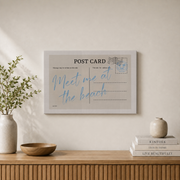 Meet Me At The Beach Wall Art Blue Coastal Typography Poster Summer Beach House Aesthetic Decor - Format: Stretched Canvas