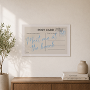 Meet Me At The Beach Wall Art Blue Coastal Typography Poster Summer Beach House Aesthetic Decor - Format: Unframed Paper Poster