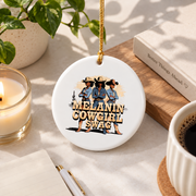 Melanin Cowgirl Black History Style Glass Ornament - Material: Circle Ceramic Ornament