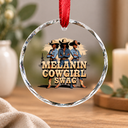 Melanin Cowgirl Black History Style Glass Ornament - Material: Circle Glass Ornament