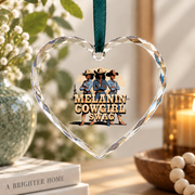 Melanin Cowgirl Black History Style Glass Ornament - Material: Heart Glass Ornament