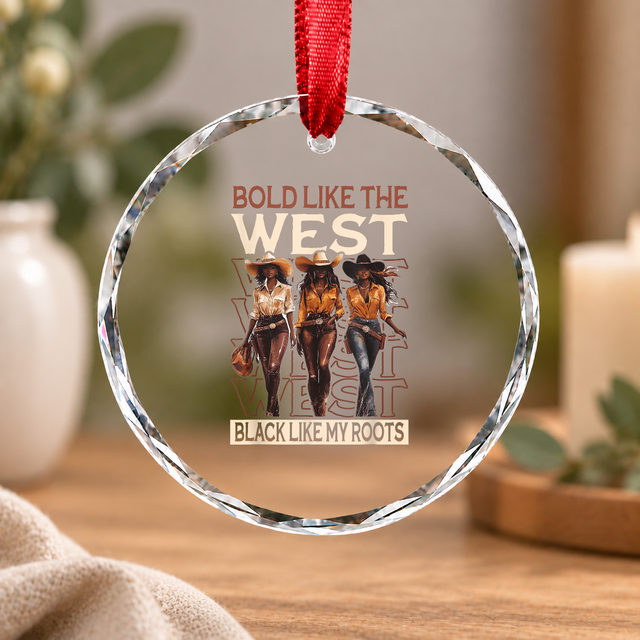 Melanin Cowgirls African American Heritage Glass Ornament - Material: Circle Glass Ornament
